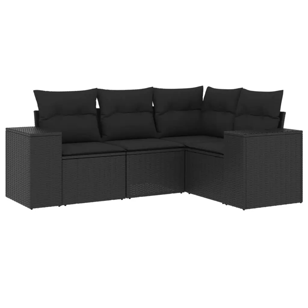 4 Piece Outdoor Sectional Sofa Set Black Garden Furniture with Removable