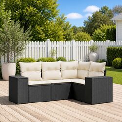 4 Piece Outdoor Sectional Sofa Set Black Rattan Garden Furniture Patio Seating