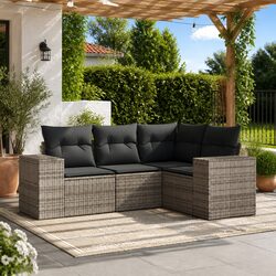 Outdoor Sectional Sofa Set 4 Piece Garden Furniture Grey Rattan Modular Lounge