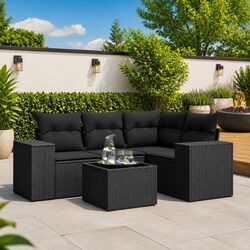 Outdoor Sectional Sofa Set 5 Piece Black Poly Rattan Garden Furniture Patio
