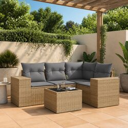 5 Piece Garden Sofa Set Outdoor Patio Sectional Beige Poly Rattan with Cushions