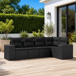 Outdoor Sectional Sofa Set 5 Piece Garden Furniture Black Poly Rattan with