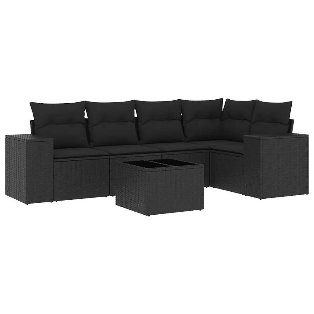 6 Piece Outdoor Garden Sofa Set with Cushions Black Poly Rattan Sectional Patio