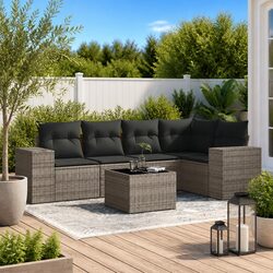 Outdoor Sectional Sofa Set 6 Piece Garden Furniture Grey Poly Rattan with