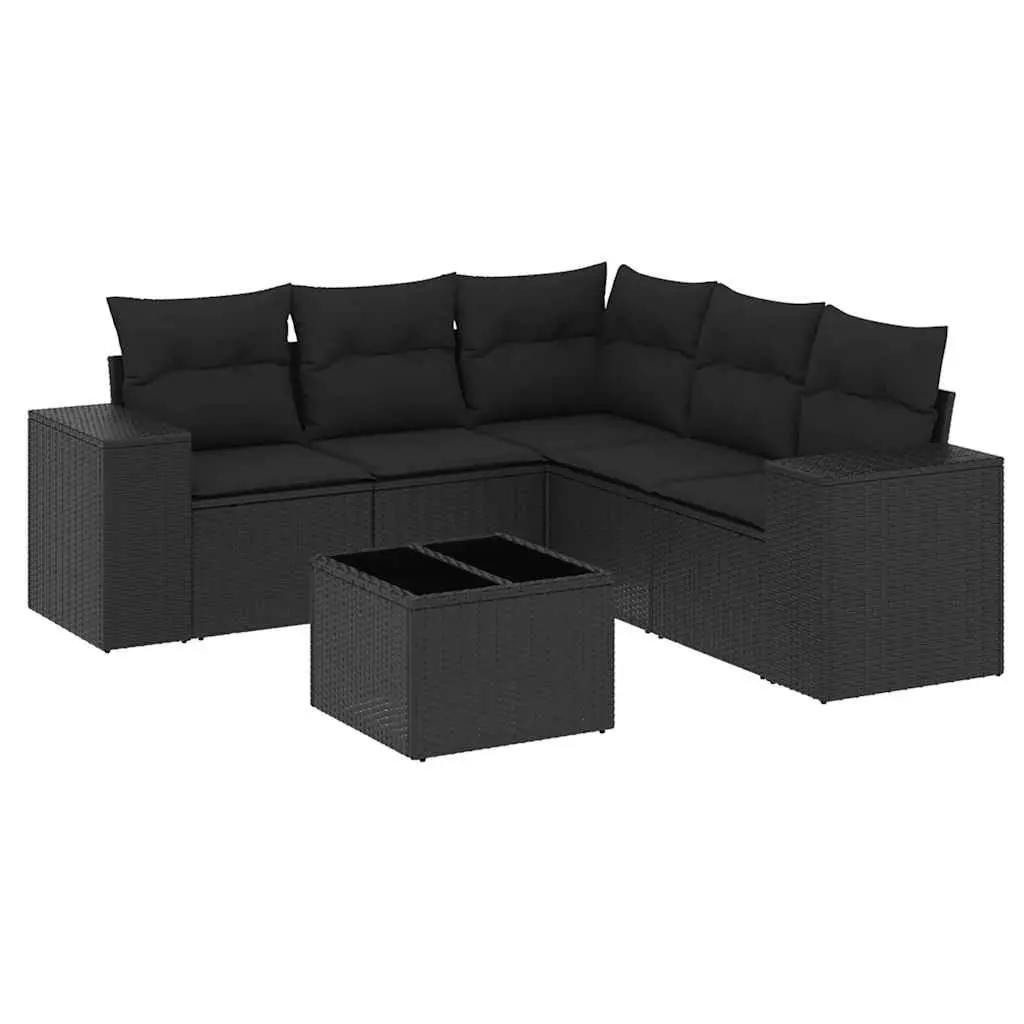 6 Piece Outdoor Garden Sofa Set Black Poly Rattan Patio Furniture with Cushions