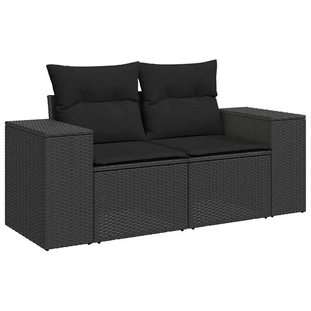 6 Piece Outdoor Garden Sofa Set Black Poly Rattan Patio Furniture with Cushions