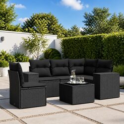 Garden Sofa Set 6 Piece Outdoor Furniture Black Poly Rattan Modular Patio