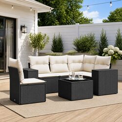 Garden Sofa Set 6 Piece Outdoor Furniture Black Poly Rattan with Cushions Patio