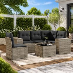Garden Sofa Set 6 Piece Outdoor Furniture Grey Poly Rattan Patio Modular Lounge