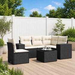 6 Piece Garden Sofa Set Outdoor Patio Furniture with Cushions Black Poly Rattan