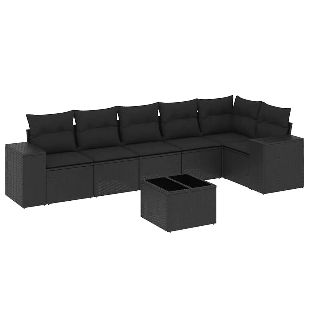7 Piece Garden Sofa Set Outdoor Patio Furniture Black Poly Rattan with Cushions