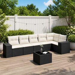 Garden Sofa Set 7 Piece Outdoor Patio Furniture Black Poly Rattan with Cushions