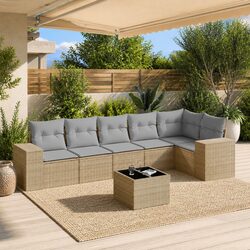 Garden Sofa Set 7 Piece Outdoor Furniture Patio Sectional with Cushions Beige