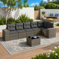 Garden Sofa Set 7 Piece Outdoor Furniture Patio Grey Rattan with Cushions