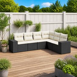 Garden Sofa Set 6 Piece Outdoor Furniture Patio Seating Black with Cushions