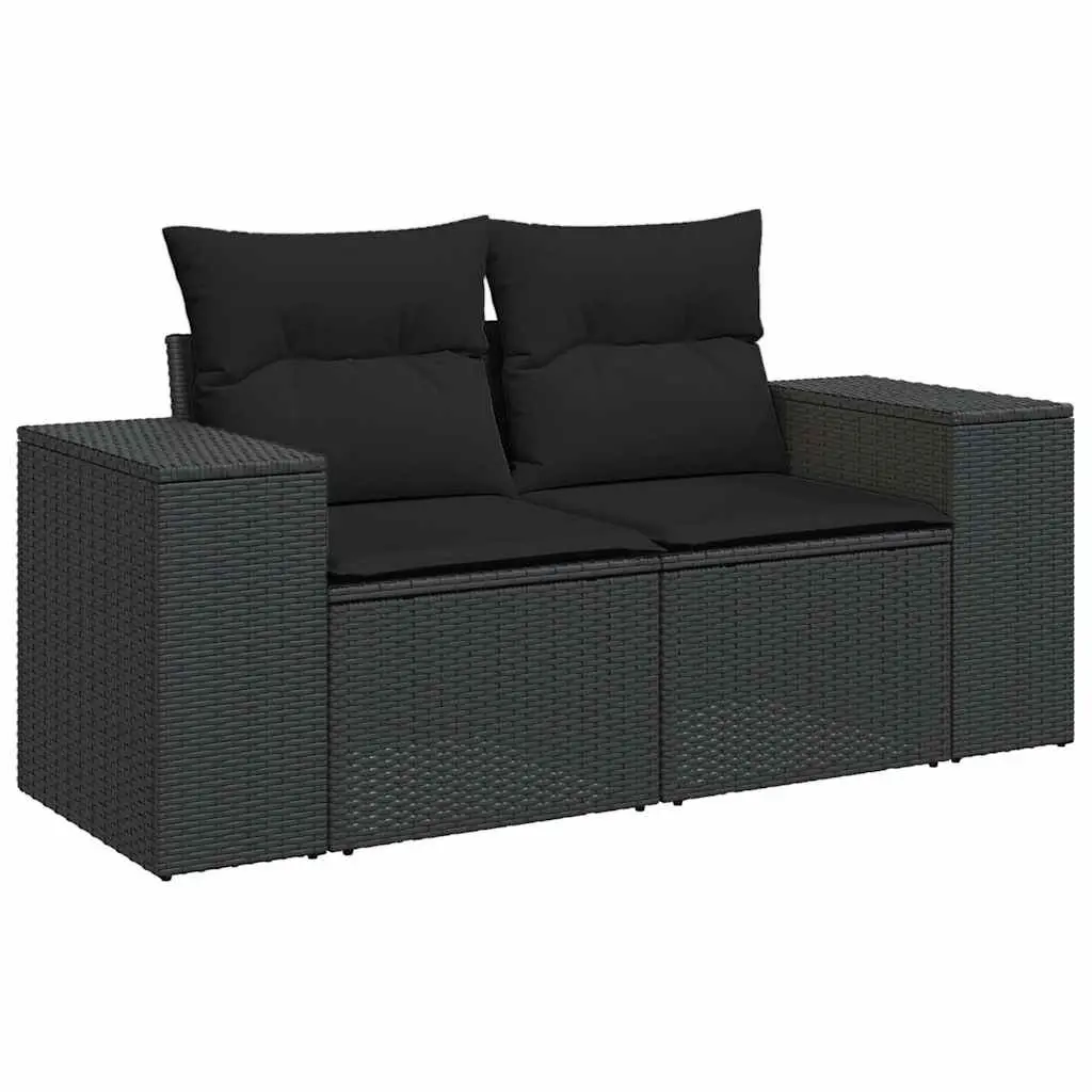 7 Piece Garden Sofa Set Outdoor Patio Furniture Black Poly Rattan with Cushions