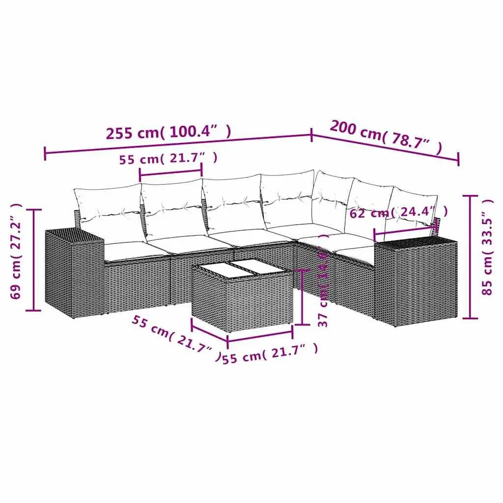 7 Piece Garden Sofa Set Outdoor Patio Furniture Black Poly Rattan with Cushions