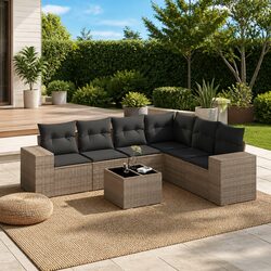 Garden Sofa Set 7 Piece Outdoor Furniture Grey Poly Rattan Patio Seating Modular