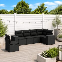 Garden Sofa Set 6 Piece Outdoor Furniture Patio Black Poly Rattan with Cushions