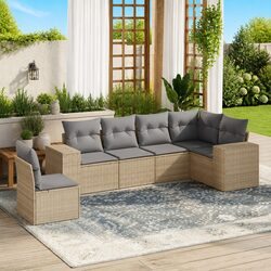 Garden Sofa Set 6 Piece Outdoor Patio Furniture Beige Cushions Modular Seating