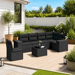 Outdoor Garden Sofa Set 7 Piece Patio Furniture with Cushions Modular Black