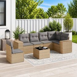 Outdoor Garden Sofa Set 7 Piece Patio Furniture Beige with Cushions Modular
