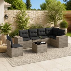 Outdoor Garden Sofa Set 7 Piece Grey Poly Rattan Furniture Patio Lounge with