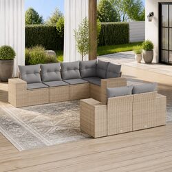 Outdoor Garden Sofa Set 7 Piece Modular Patio Furniture with Cushions Beige