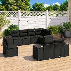 Garden Sofa Set 8 Piece Outdoor Furniture with Cushions Black Poly Rattan