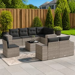 Garden Sofa Set 9 Piece Outdoor Furniture Patio Sectional Grey Poly Rattan with