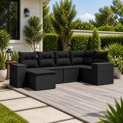 Garden Sofa Set 6 Piece Outdoor Furniture Patio Sectional with Cushions Black