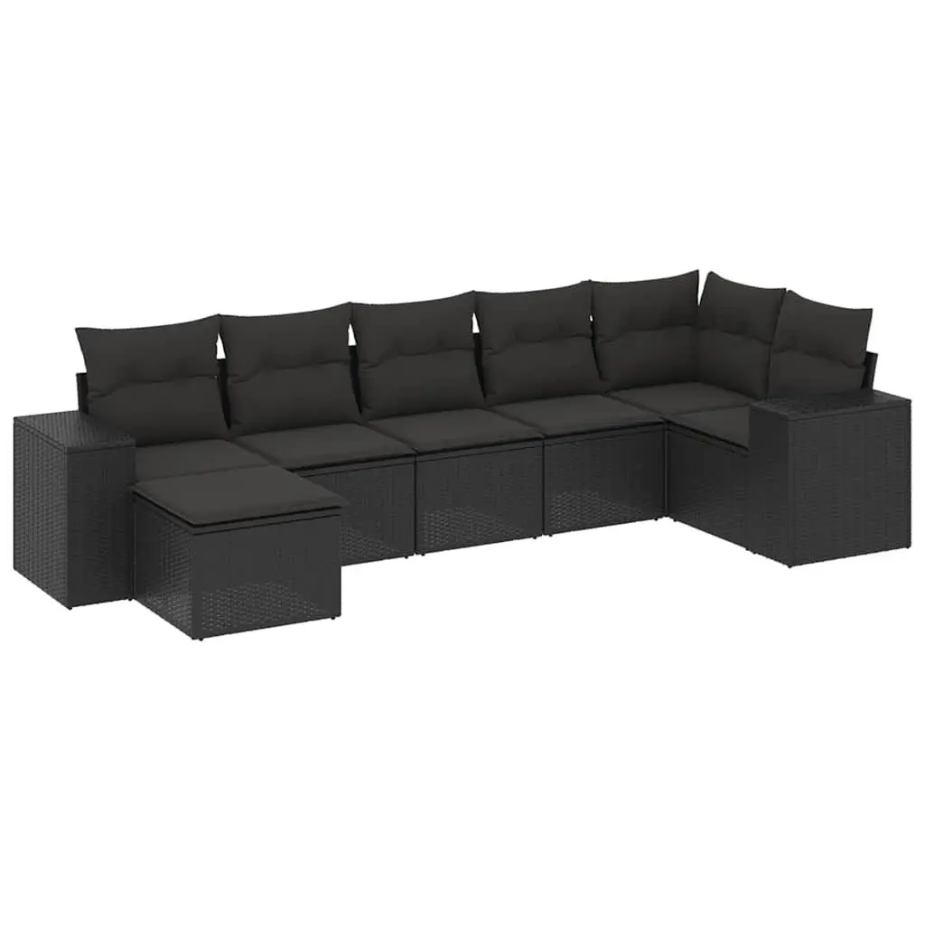 7 Piece Garden Sofa Set Outdoor Patio Furniture Black Poly Rattan with Cushions