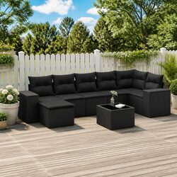 Garden Sofa Set 8 Piece Outdoor Furniture Black Poly Rattan Patio Sectional