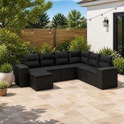 Garden Sofa Set 7 Piece Outdoor Furniture Patio Black Poly Rattan Modular Lounge
