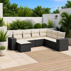 Garden Sofa Set 7 Piece Outdoor Furniture Patio Seating Black with Cushions
