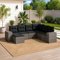 Garden Sofa Set 7 Piece Outdoor Furniture Grey Modular Patio Lounge with