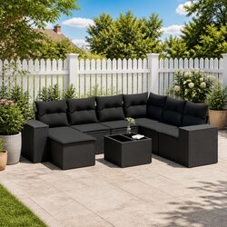 Garden Sofa Set 8 Piece Outdoor Furniture Black Poly Rattan Patio Lounge Seating