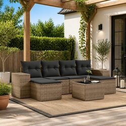 Garden Sofa Set 7 Piece Outdoor Furniture Grey Poly Rattan with Cushions Patio