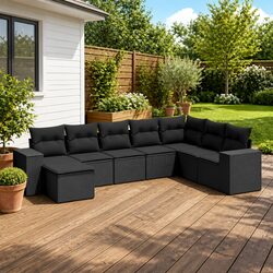 Garden Sofa Set 8 Piece Outdoor Furniture Black Modular Patio Rattan Sectional