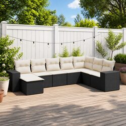 Garden Sofa Set 8 Piece Outdoor Furniture Black Poly Rattan Modular Patio