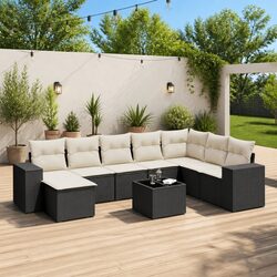 Outdoor Garden Sofa Set 9 Piece Patio Furniture Black Poly Rattan Modular with