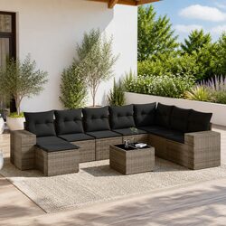 Garden Sofa Set 9 Piece Outdoor Furniture Patio Grey Poly Rattan with Cushions