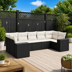 7 Piece Garden Sofa Set Outdoor Furniture Patio Sectional Black Rattan Cushions