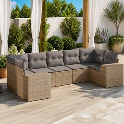 7 Piece Outdoor Garden Sofa Set with Cushions Beige Modular Patio Furniture