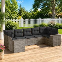 Garden Sofa Set 7 Piece Outdoor Furniture Patio Grey Rattan Cushions Modular