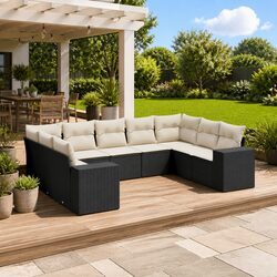 Garden Sofa Set 9 Piece Outdoor Furniture Patio Seating Black with Cushions