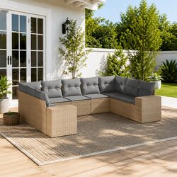 Garden Sofa Set 9 Piece Outdoor Furniture Beige Patio Lounge Modular with