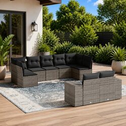 Garden Sofa Set 9 Piece Outdoor Furniture Grey Poly Rattan Modular Patio Seating