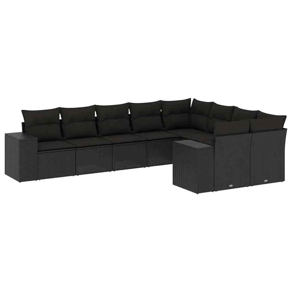9 Piece Outdoor Garden Sofa Set with Cushions Black Patio Furniture Modular