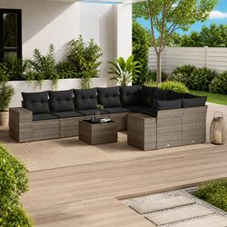 Garden Sofa Set 10 Piece Outdoor Furniture Grey Poly Rattan Patio Seating